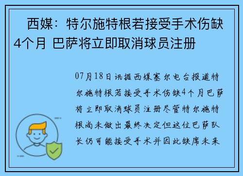 ❌西媒：特尔施特根若接受手术伤缺4个月 巴萨将立即取消球员注册
